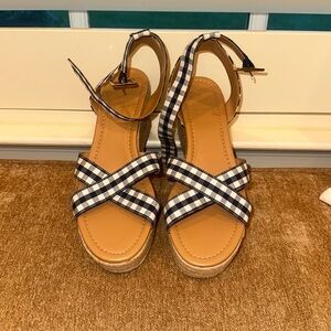 J. Crew eapidrill wedges… navy & white gingham wedges